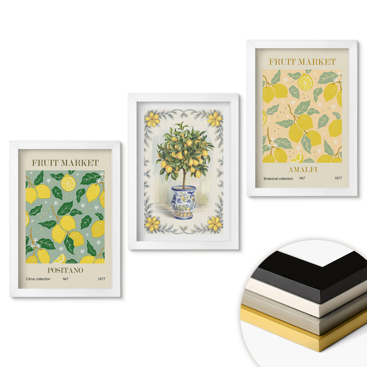 WANDBILDER 3er-Set - 20x30 cm Weißer Rahmen - Zitrusfrüchte aus Italien - Weiß, Kunststoff (20/30cm) - ArtPrintCave