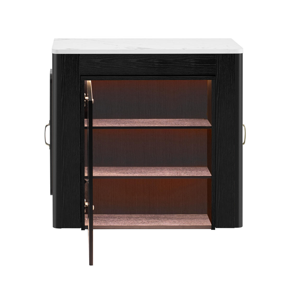 KÜCHENINSEL aus MDF und Glas 83x40x77 cm Weiß/Schwarz ausziehbar mit Rollen, LED und USB/Type-C - Schwarz, Holzwerkstoff (83/77/39.6cm) - Modfu