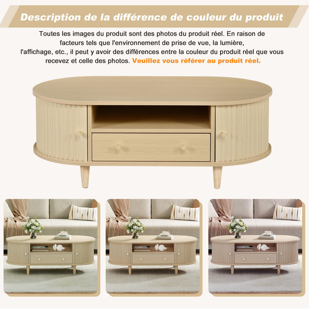 KONFERENČNÍ stolek z MDF 100x50x36 cm dubová barva se zásuvkou, roletovými dvířky a otevřeným úložným prostorem - barva dubu, kompozitní dřevo (100/50/36cm) - Modfu