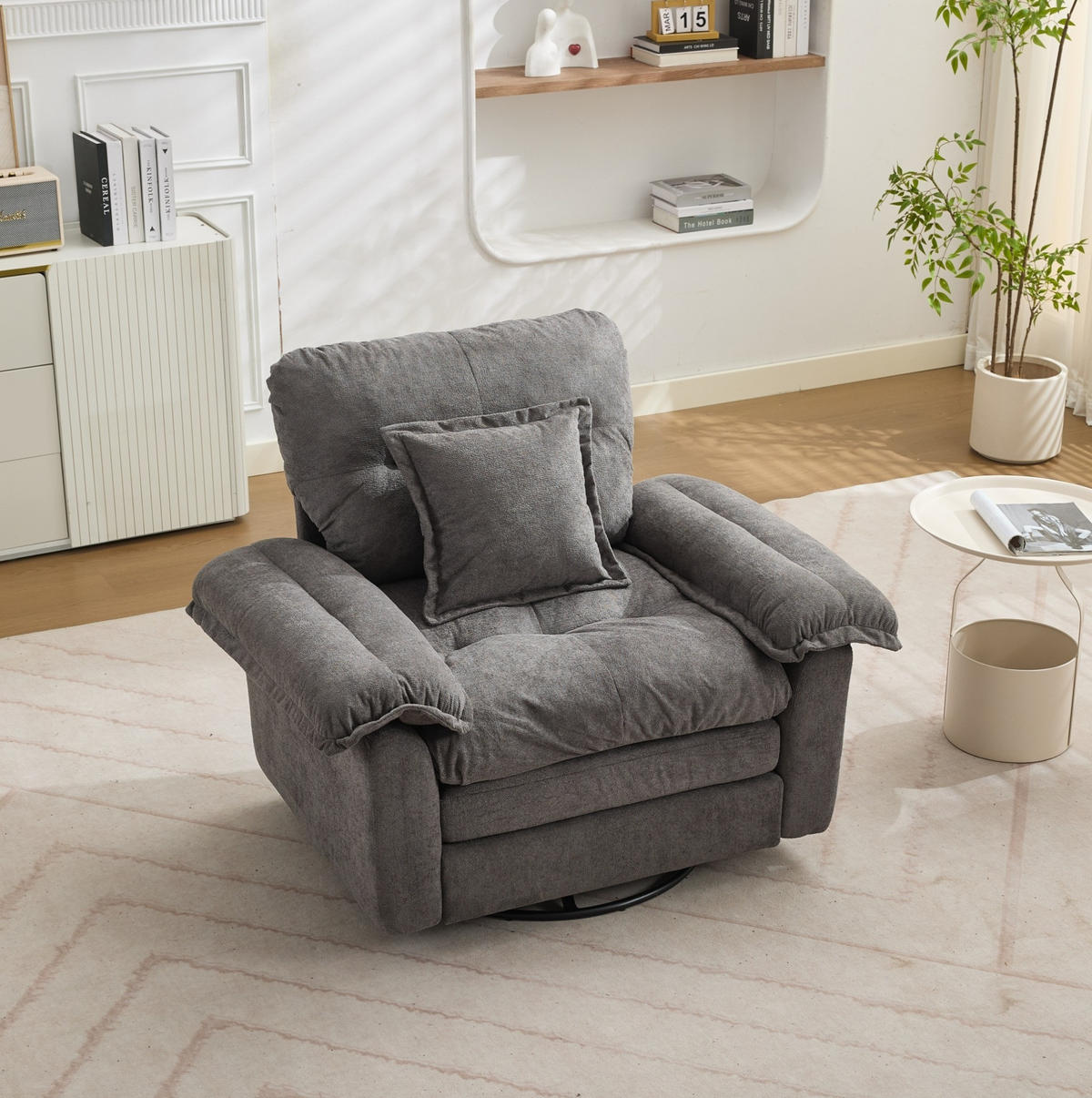 DREHSESSEL 360° Chenille-Bezug mit Metallfuß 116/84/96 cm Grau 136 kg belastbar - Grau, Textil (84/96/116cm) - Redom