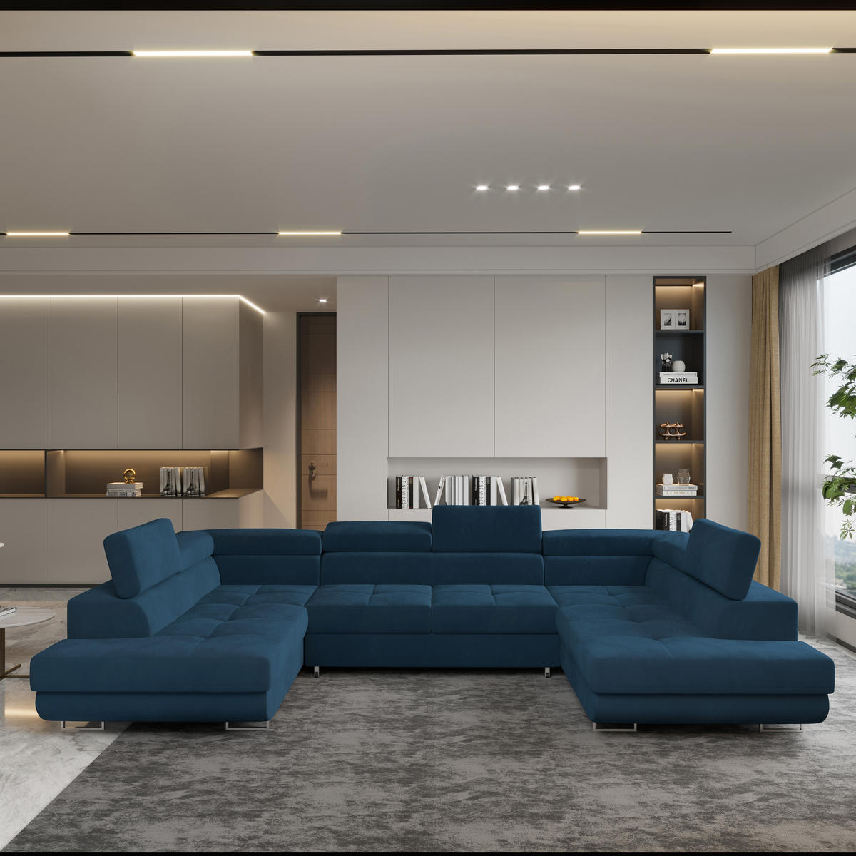 ROHOVÁ SEDAČKA RAGGIO modrá - modrá/stříbrná, kov/dřevo (336/202cm) - MASSENO