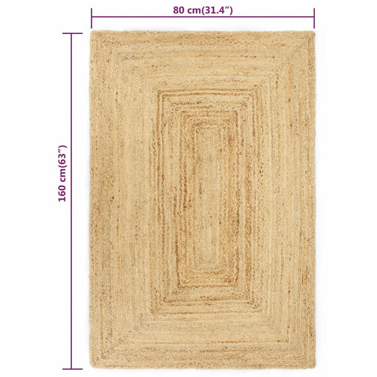 HANDWEBTEPPICH Rechteckig 80/160 cm aus Geflochtene Jute Natur - Naturfarben, Textil (80/160cm) - vidaXL