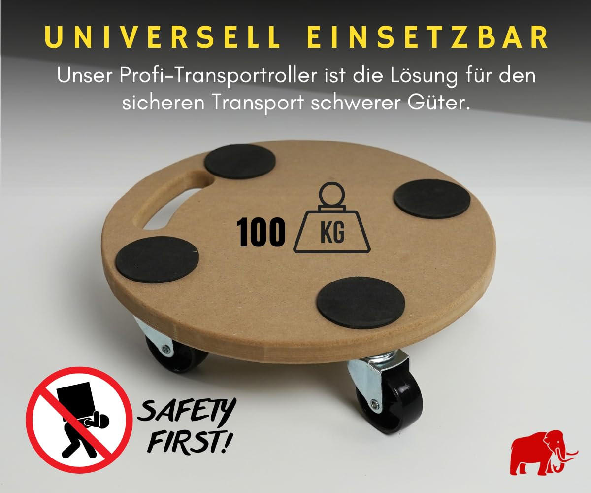 TRANSPORTROLLER mit 4 Rollen Rund 11x30x30 cm Traglast 100kg MDF Holzplatte Braun 2 Stück - Braun, Holzwerkstoff (30/30/11cm) - PROREGAL