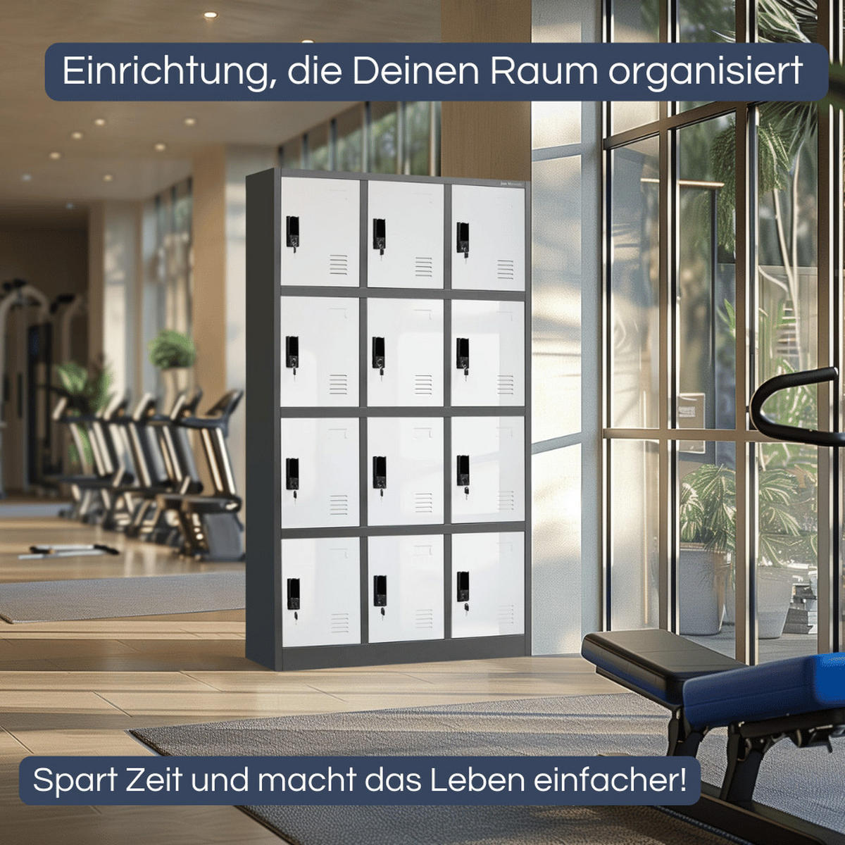 SCHLIESSFACHSCHRANK Spind BERN 12 Fächer185x90x40cm Anthrazit-Weiß - Anthrazit, Metall (90/185/40cm) - DELUKE