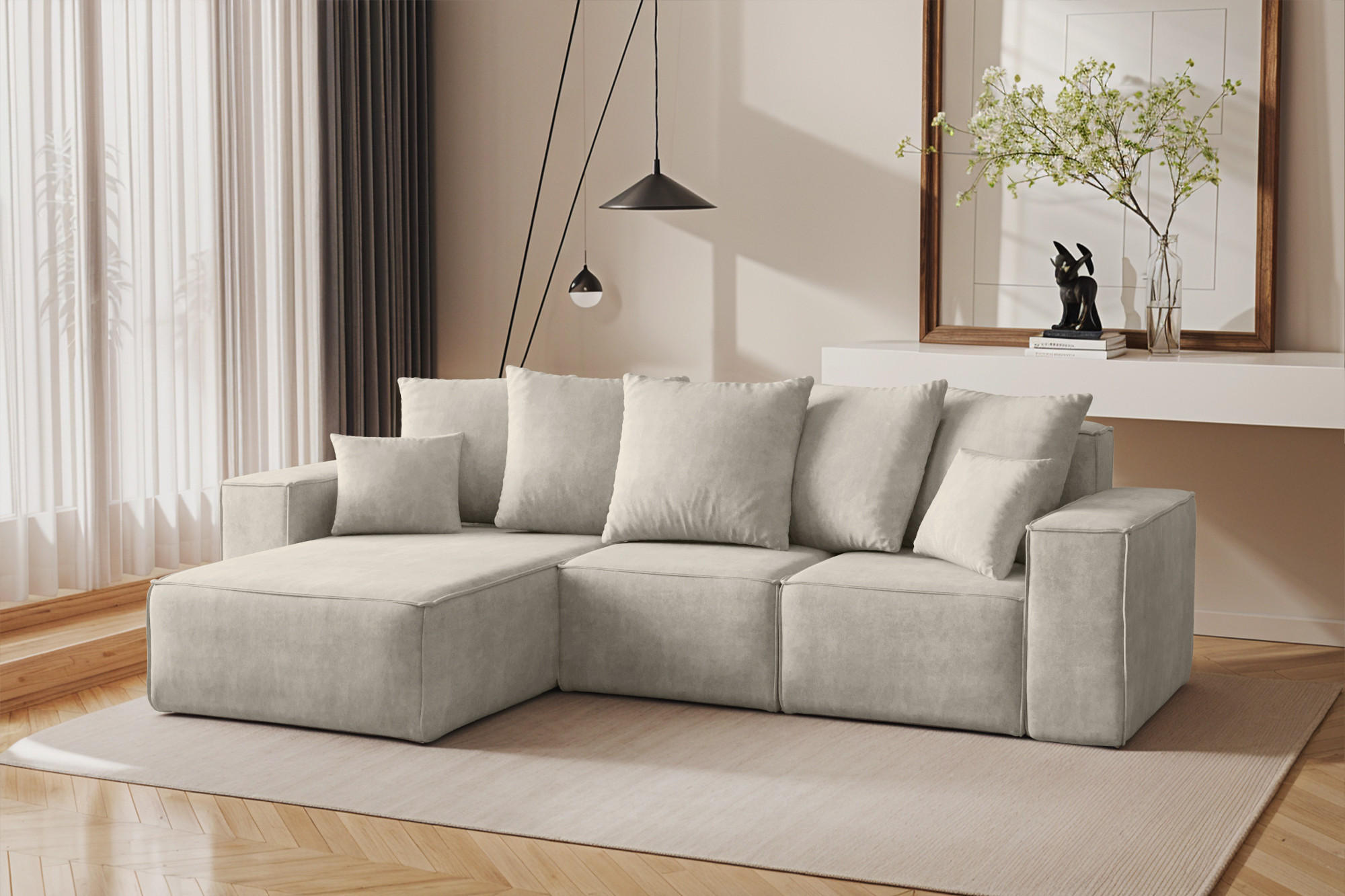 ECKSOFA L-Form Premium Kollektion ELLA Stoff Velours Noel Hellgrau Links - Hellgrau, Holz/Textil (168/262cm) - Kaiser Möbel