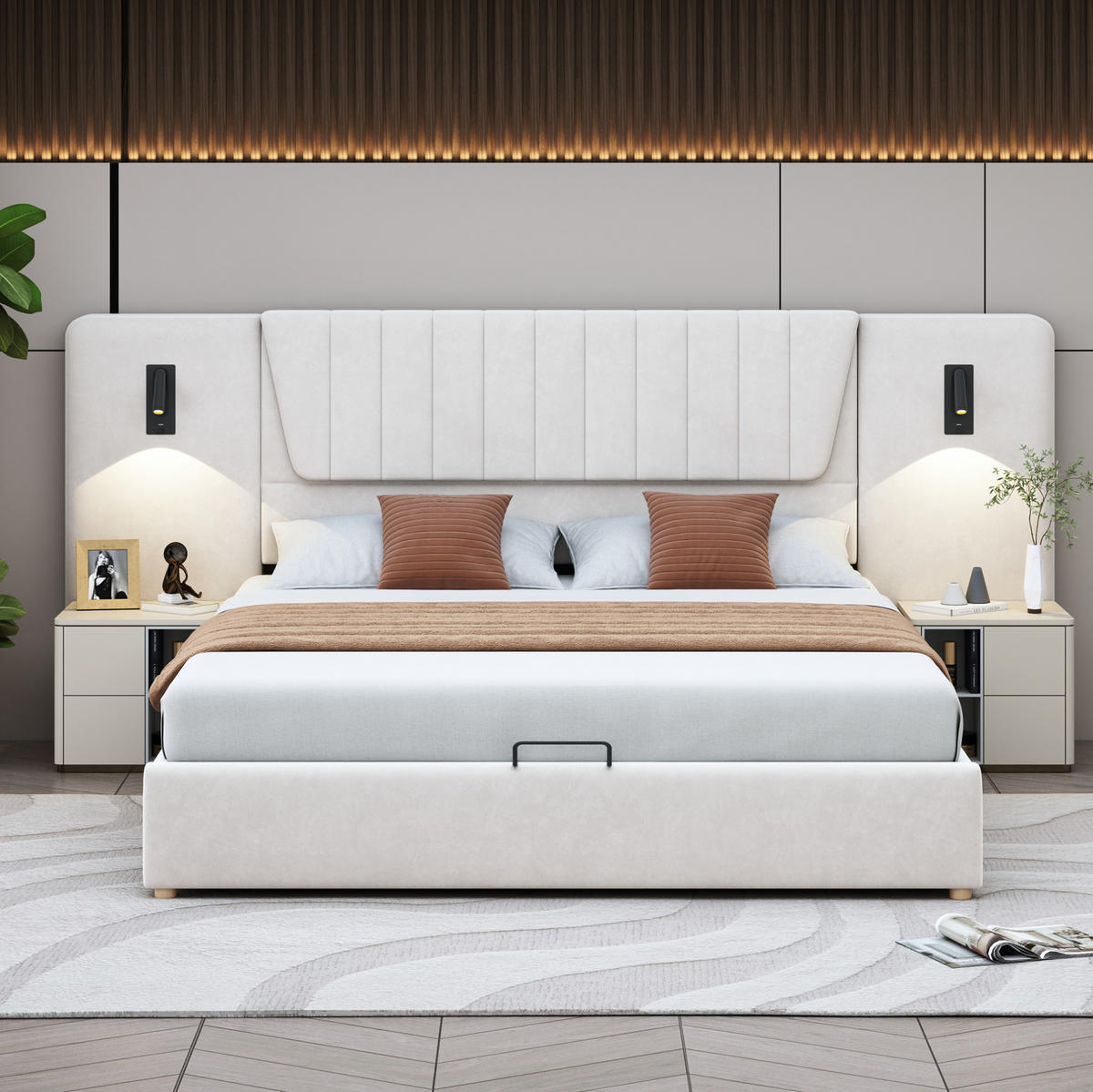 POLSTERBETT mit Stauraum und USB 180x200 cm Samt Beige - Beige, Metall (180/200cm) - Meubliv