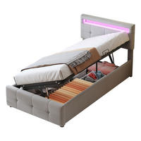 POLSTERBETT 90/200 cm Grau mit LED-Beleuchtung und hydraulischem Stauraum - Grau, Textil (90/200cm) - OKWISH