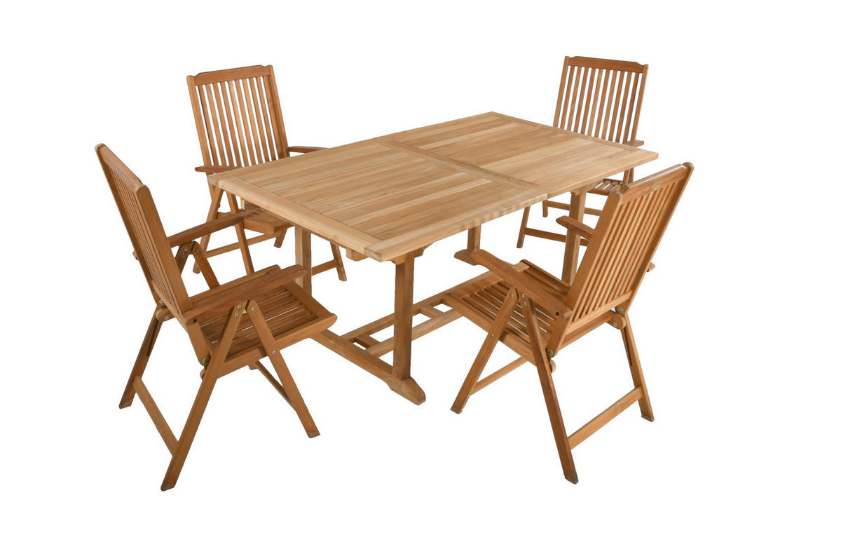 GARTEN-SITZGRUPPE Mads 5-teilig Gartenmöbel-Set - Teakfarben, Holz - DELUKE