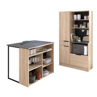 KÜCHENSCHRANK Set 2-tlg Eiche, grau mit Buffet und Kücheninsel - Eichefarben/Multicolor, Holz (209/184/184cm) - Parisot Meuble