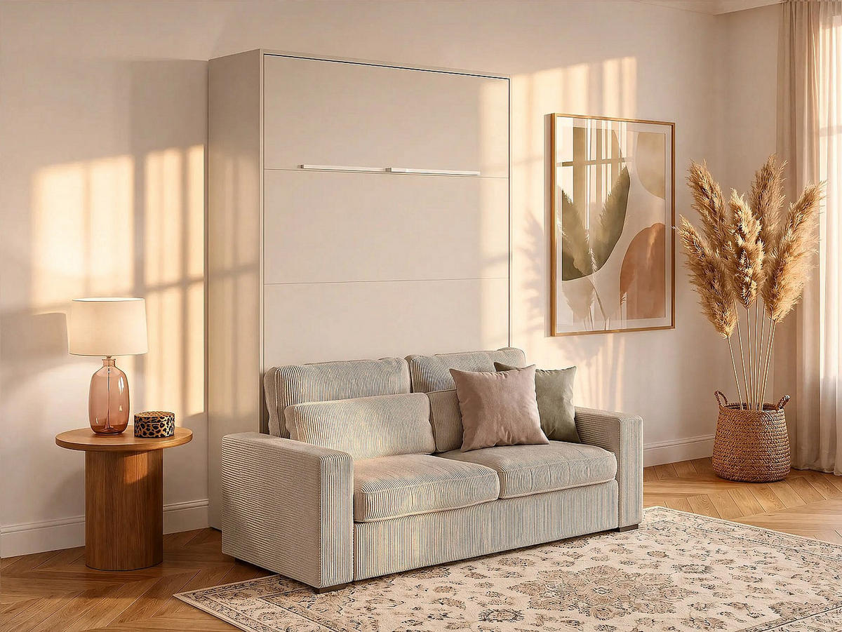 SCHRANKBETT - 2 Personen - holz - beige Rapili - Weiß, Holz/Metall (140/200cm) - Vente-Unique