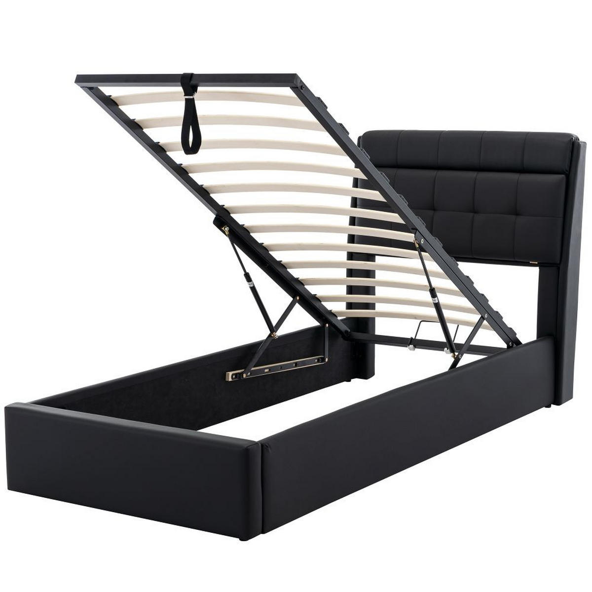 POLSTERBETT 90/200 cm in Schwarz PU mit Lattenrost - Schwarz, Holz/Textil (90/200cm) - KOMHTOM