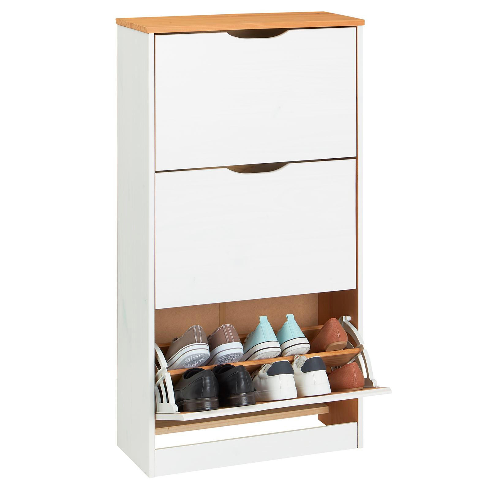 SCHUHSCHRANK BASIL - Weiß/Braun, Holz (59/116/25cm) - IDIMEX