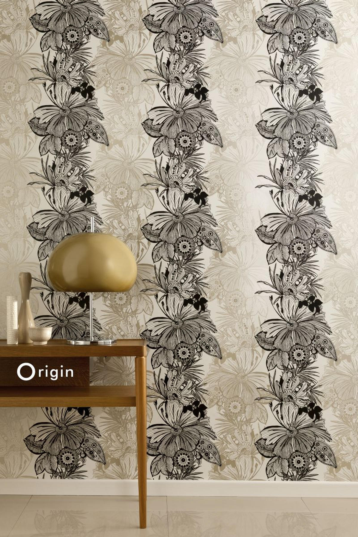 TAPETE Blumen 52 cm x 10.05 m - Schwarz, Papier (52/1000cm) - Origin Wallcoverings