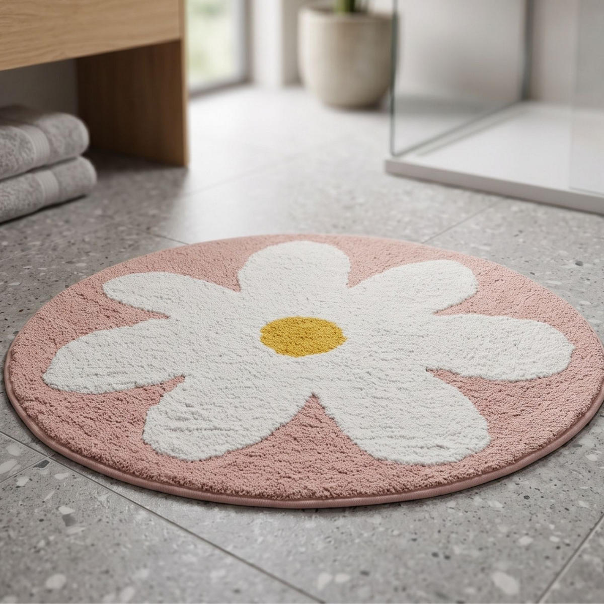 BADTEPPICH Blume rund 60 cm, rosa-weiß, 100 % Baumwolle - Rosa, Textil (60/60cm) - Homescapes