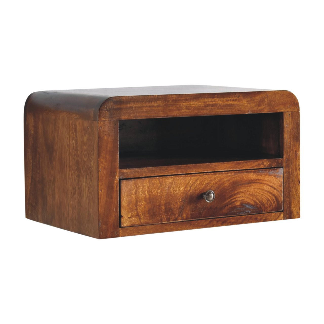 NACHTTISCH Chunky 1 Schublade Wandmontiert mit 1 offenem Regal - Messingfarben/Braun, Holz/Metall (45/25/30cm) - Artisan Furniture