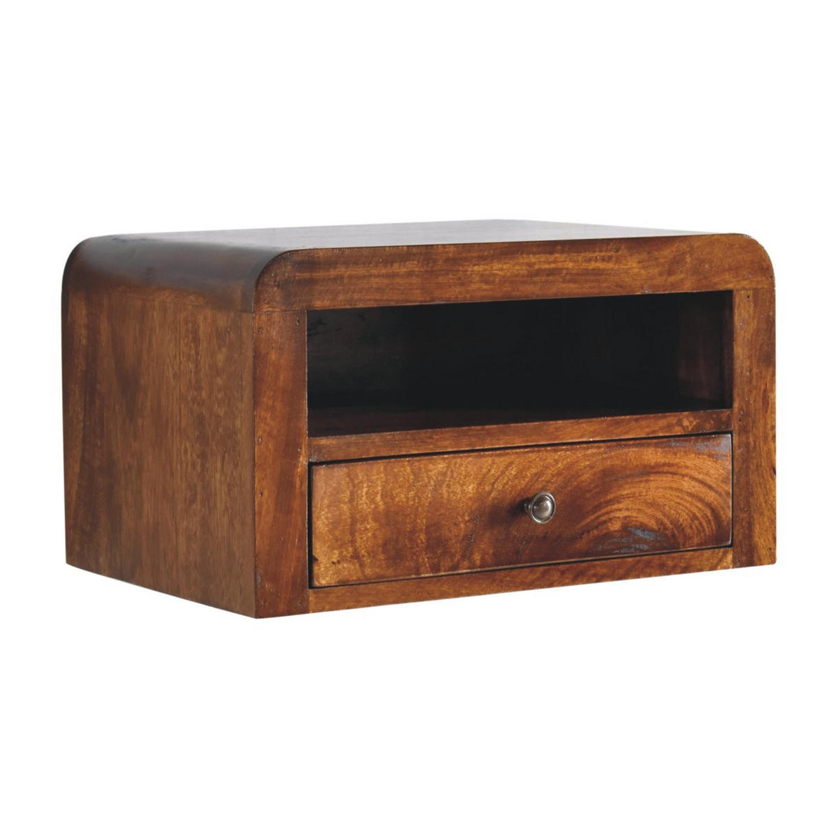 NACHTTISCH Chunky 1 Schublade Wandmontiert mit 1 offenem Regal - Messingfarben/Braun, Holz/Metall (45/25/30cm) - Artisan Furniture