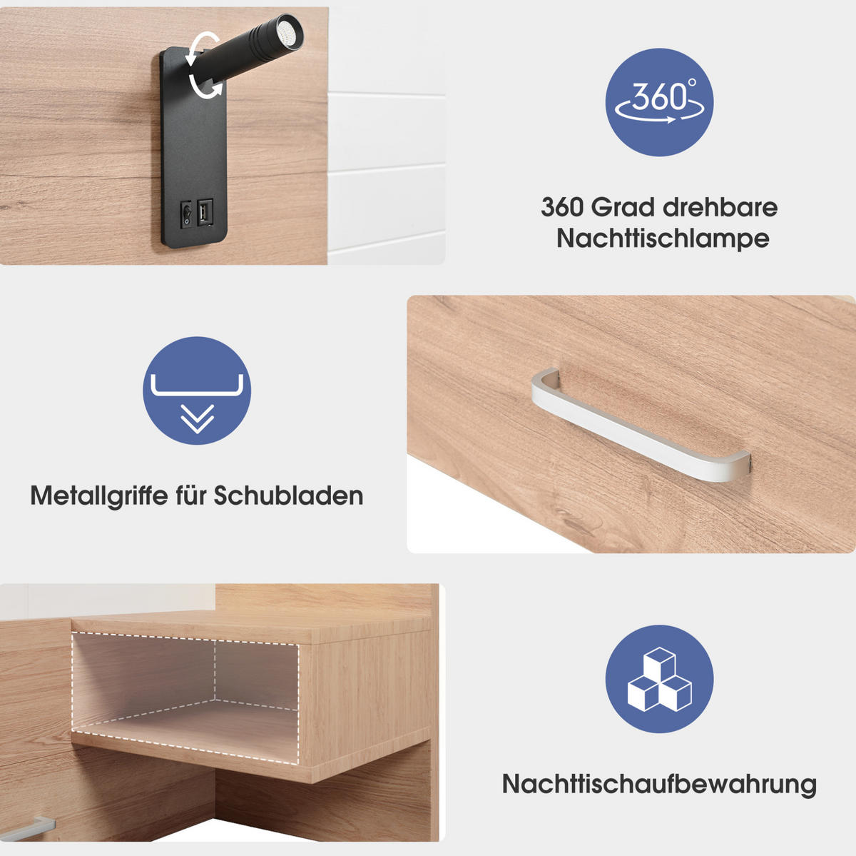 POLSTERBETT aus Massivholz und MDF 180x200 cm in Weiß mit USB & Leselampe - Weiß, Holzwerkstoff (180/200cm) - Modfu