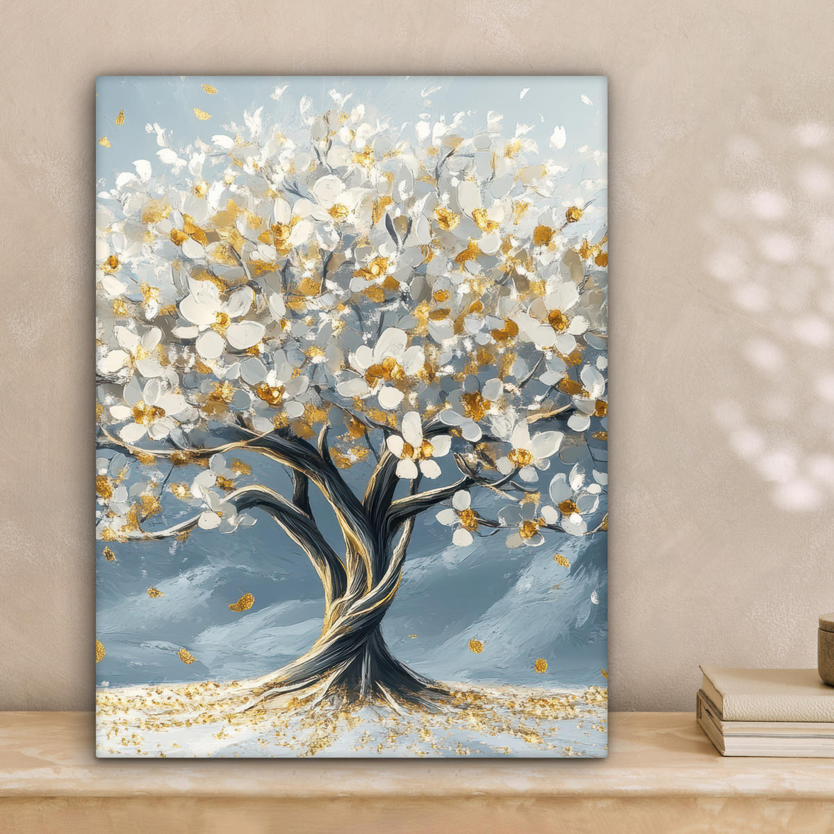 LEINWANDBILD Baum - Winter - Baum des Lebens - Modern - Gold 30x40 cm - Goldfarben, Textil (30/40cm) - MuchoWow
