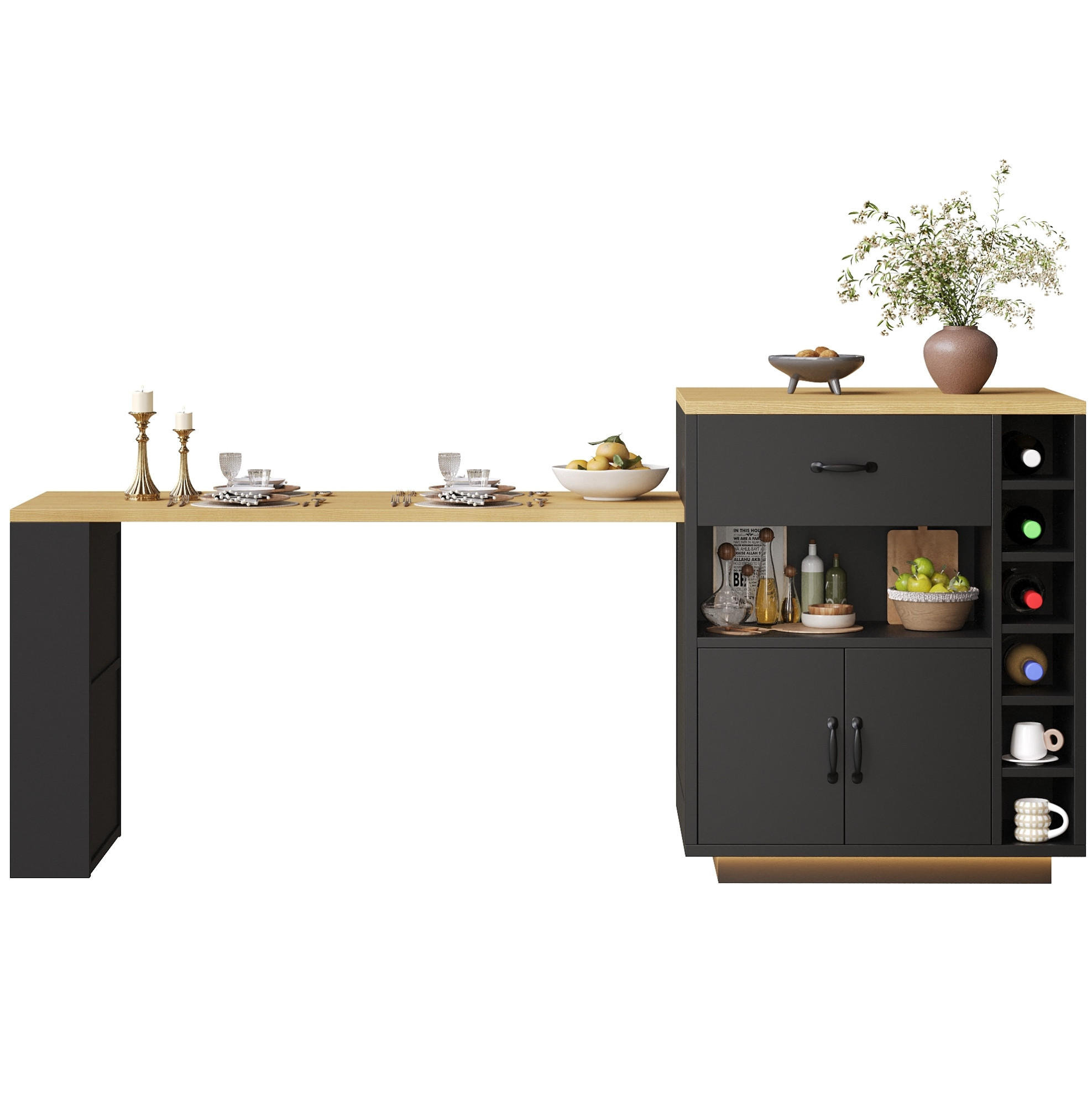 KÜCHENINSEL 80/70/95,5 cm aus MDF und Metall mit ausziehbarem Tisch Schwarz - Schwarz, Holzwerkstoff (80/95.5/70cm) - Modenvie