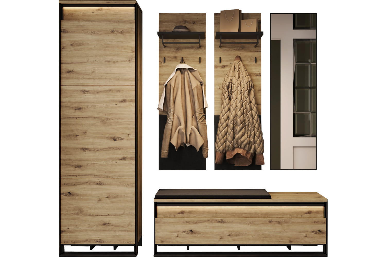 Meblini Garderobe Eiche Artisan, Schwarz 195x249x40 cm