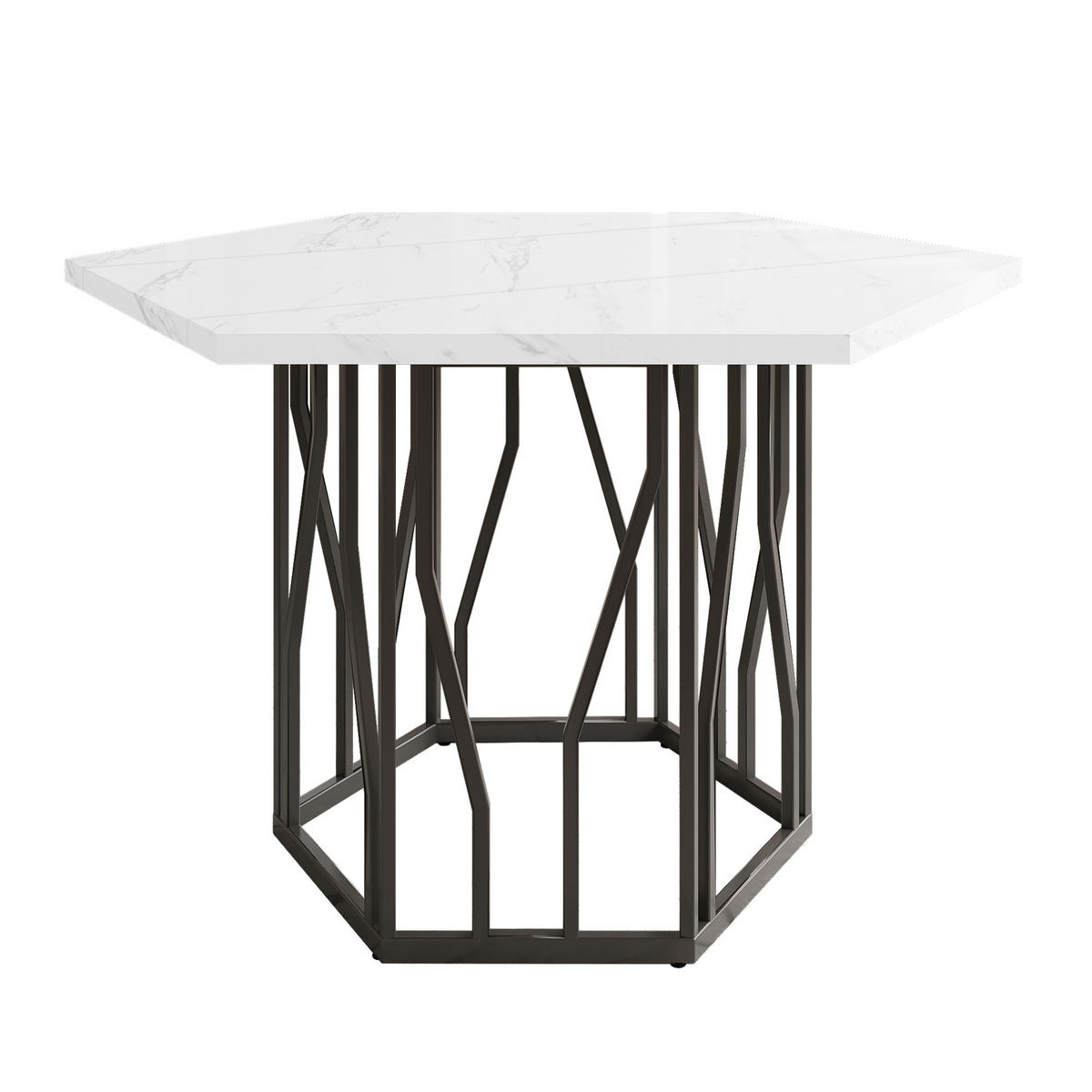 ESSTISCH 115x100x75 cm in Schwarz aus MDF mit Schwarz-Weiß Marmoroptik auf Metallgestell - Schwarz, Holzwerkstoff (100/115.5/75cm) - Modfu