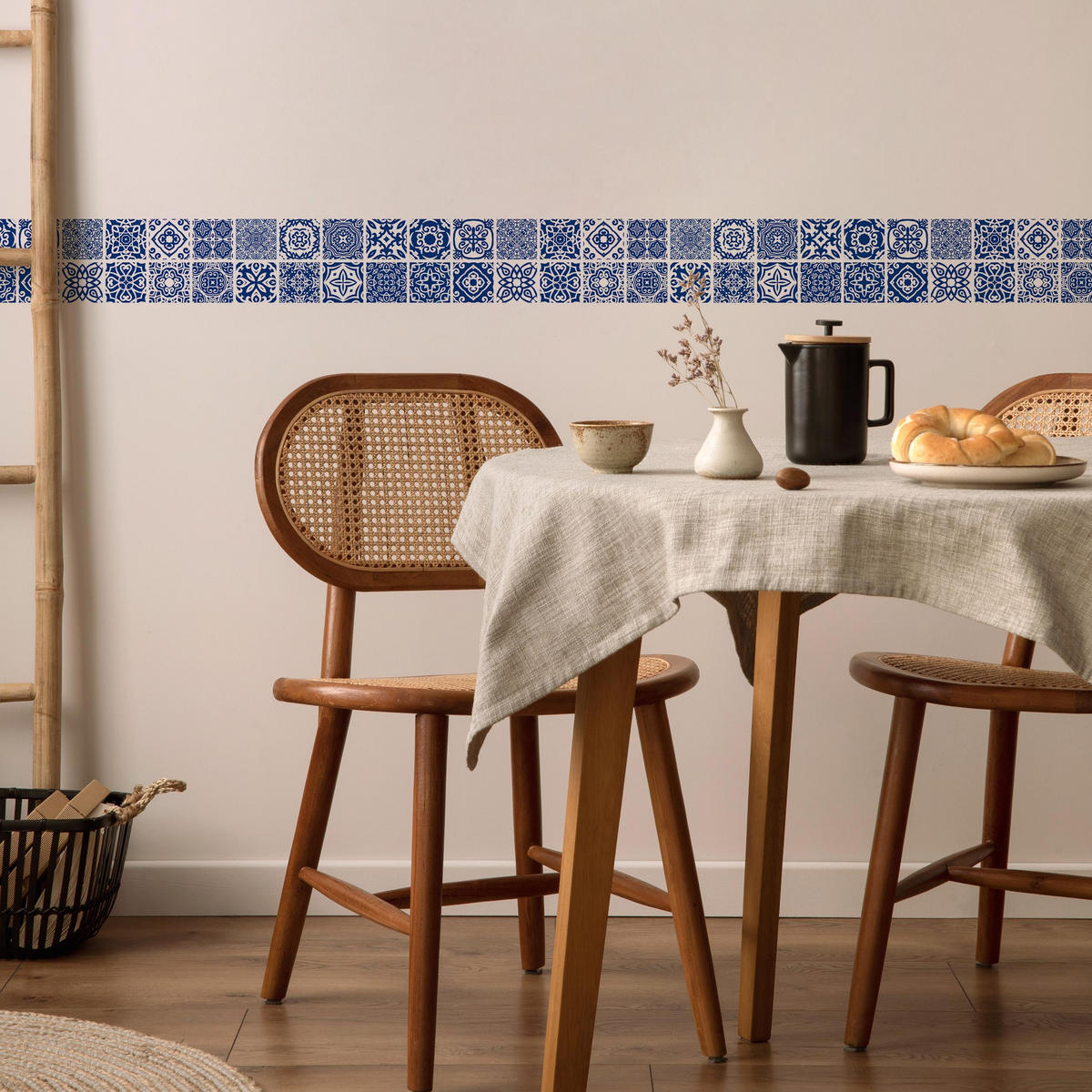 TAPETENBORDÜRE selbstklebend Mosaik Orientalisches Muster - Blau/Weiß, Papier (10/300/300cm) - Muralo
