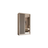 KLEIDERSCHRANK mit Spiegel-Schiebetüren und Aluminium-Leisten, LED-Beleuchtung - LAMELO - 120 cm Weiß+Weiß+Schwarz - Schwarz/Weiß, Holzwerkstoff (120/216/61cm) - ALTDECOR
