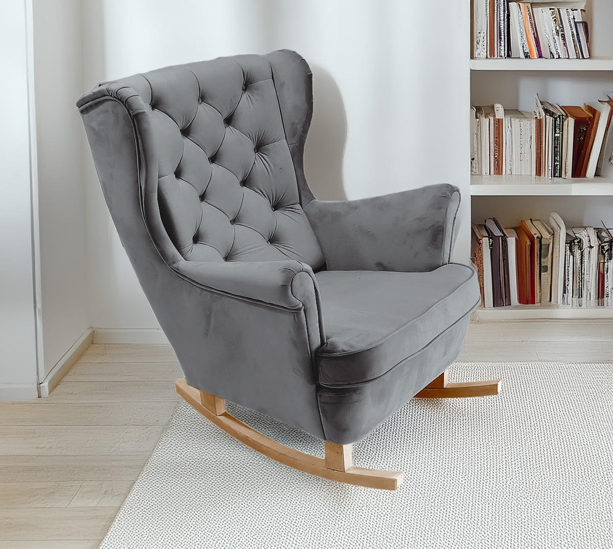 SCHAUKELSESSEL mit gepolstertem Sitz und Armlehnen, 102x81x95 cm, Asche_29858 - Dunkelgrau/Buchefarben, Holz/Textil (81/102/95cm) - DomoHome