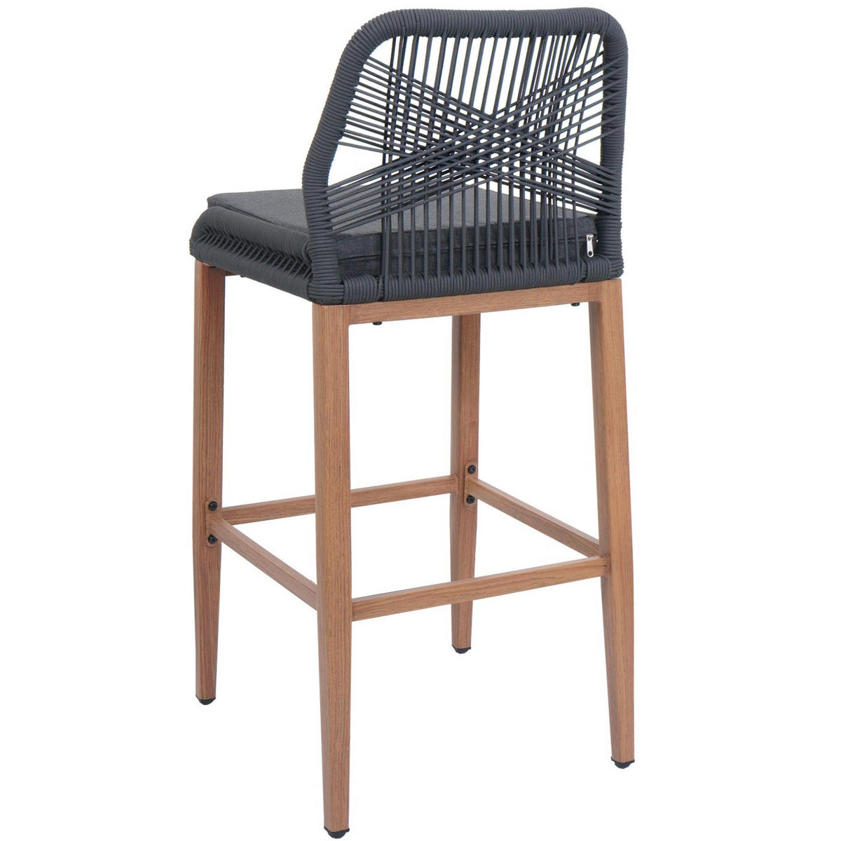 GARTENSTUHL 2er-Set HxBxT 101x45x50cm Sitzhöhe 76cm Anthrazit Kissen Dunkelgrau Seilgeflecht Metall Holz-Optik - Anthrazit, Metall (45/101/50cm) - PROREGAL