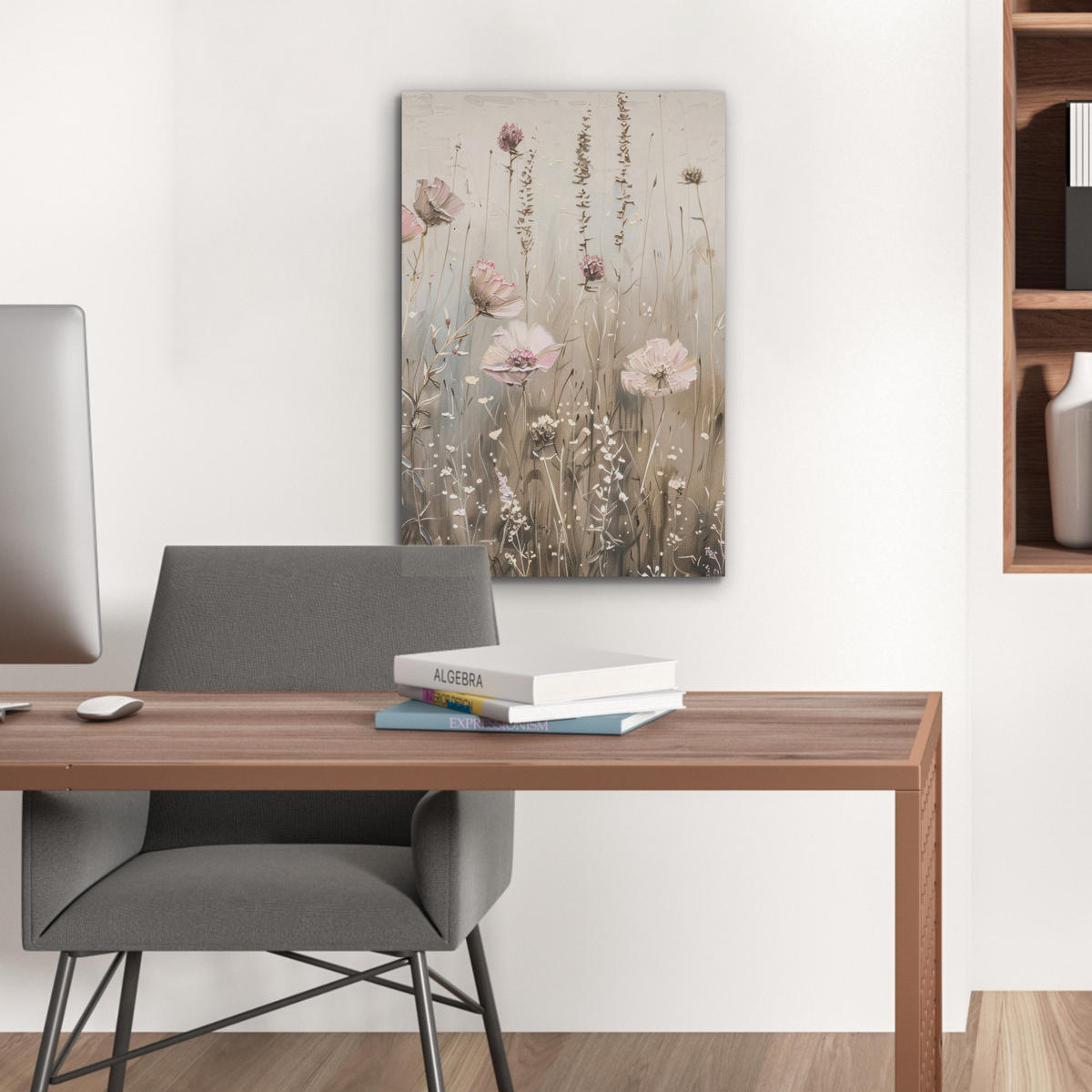 AKUSTIKBILD Blumen - Rosa - Modern - Beige Kunstdruck Schlafzimmer 50x70 cm - Beige, Kunststoff (50/70/0.9cm) - MuchoWow