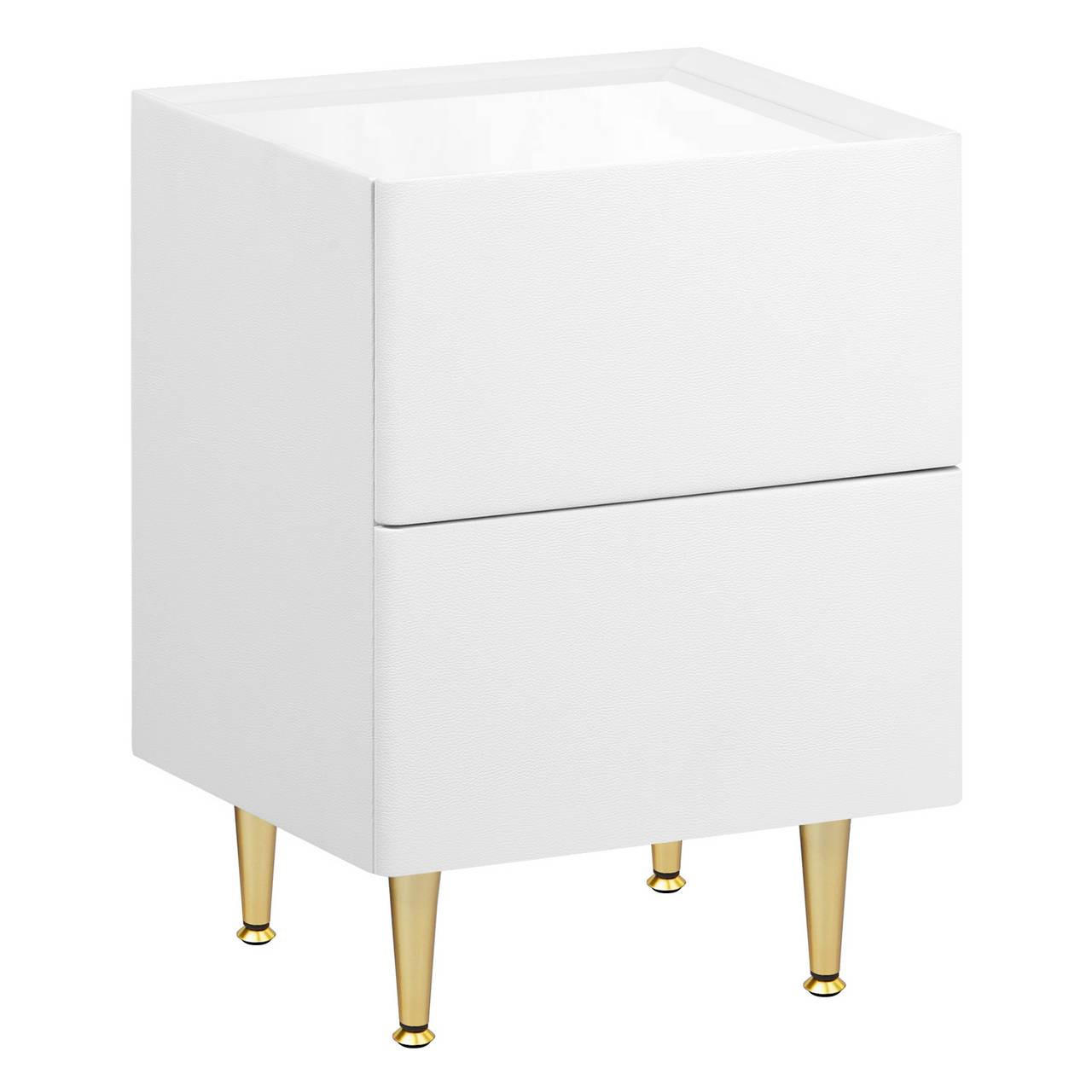 NACHTTISCH, 35x51x40 cm, Weiß Hochglanz - Weiß Hochglanz/Goldfarben, Holz/Holzwerkstoff (35/51/40cm) - Woltu
