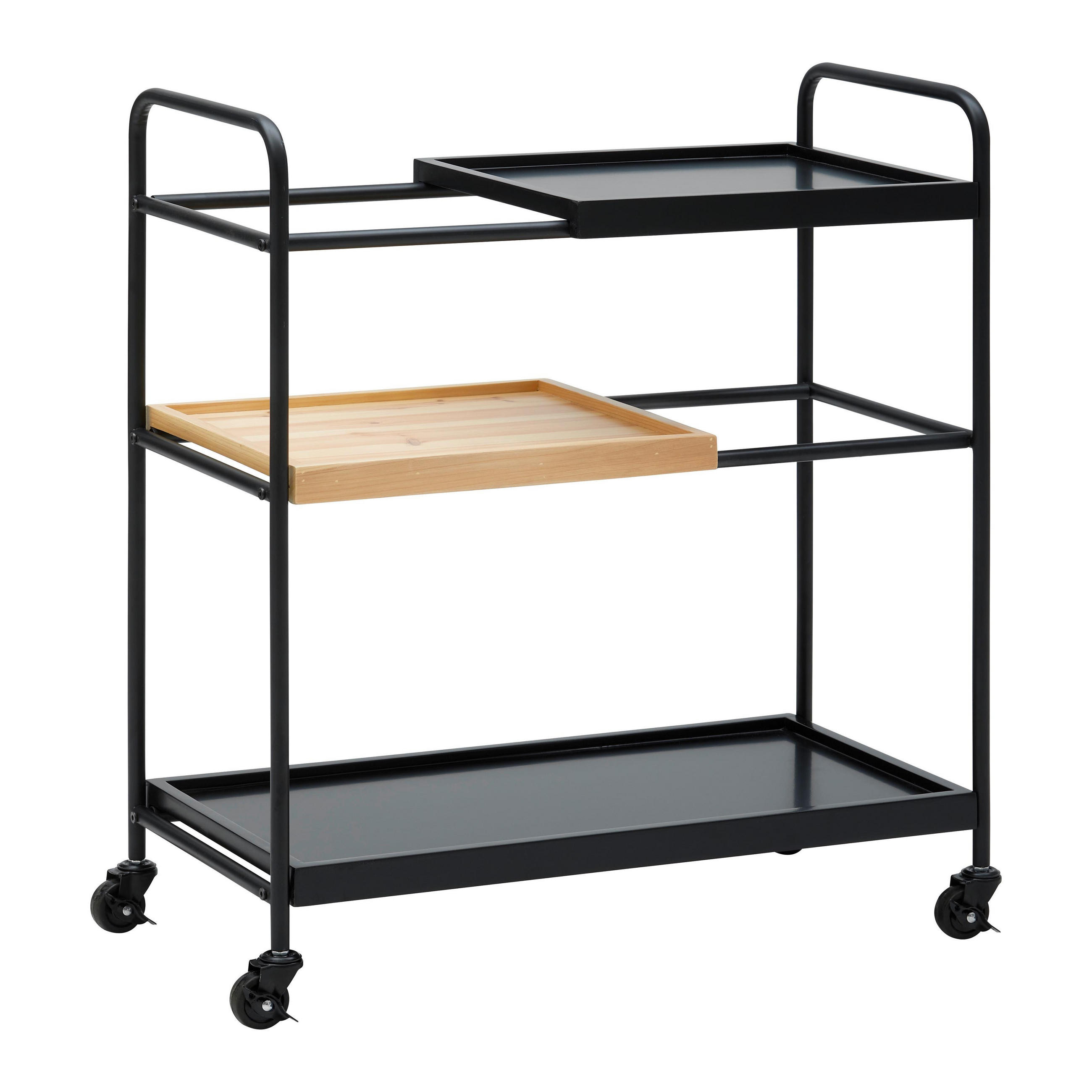 ROLLWAGEN Giorgia Eichefarben/ Schwarz Echtholz/MDF - Schwarz, Holz (70/79/34cm) - Bessagi Home