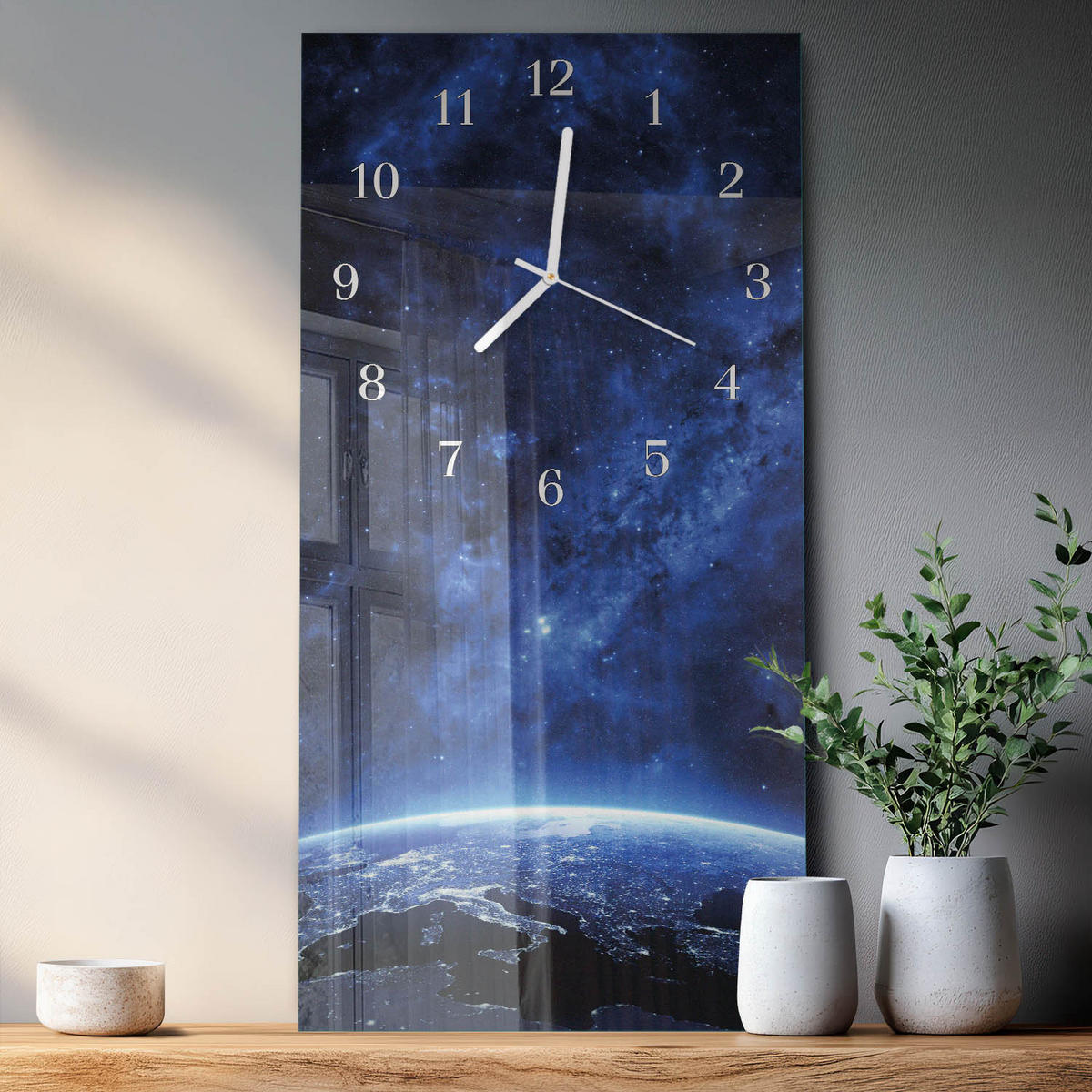 WANDUHR 30x60 cm - Abstraktion - Blau, Glas (30/60/0.4cm) - TULUP