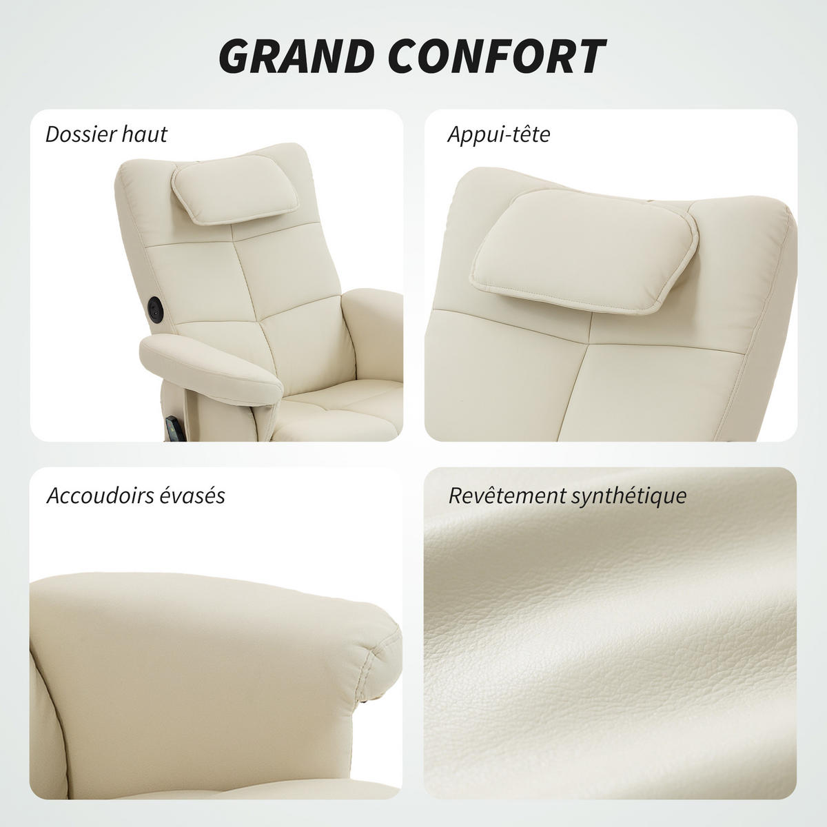 MASSAGESESSEL DE-15403 neigbar mit Staufach und Massage - Creme, Metall (78/93/86cm) - ComfortXL
