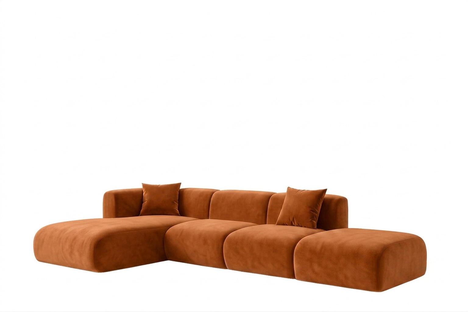 ECKSOFA L-Form Mit Hocker, Velvet-Stoff Bluvel, Zimtfarbe, Links, GRETA - Orange, Holz (386/179cm) - Kaiser Möbel