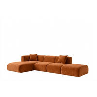 ECKSOFA L-Form Mit Hocker, Velvet-Stoff Bluvel, Zimtfarbe, Links, GRETA - Orange, Holz (386/179cm) - Kaiser Möbel