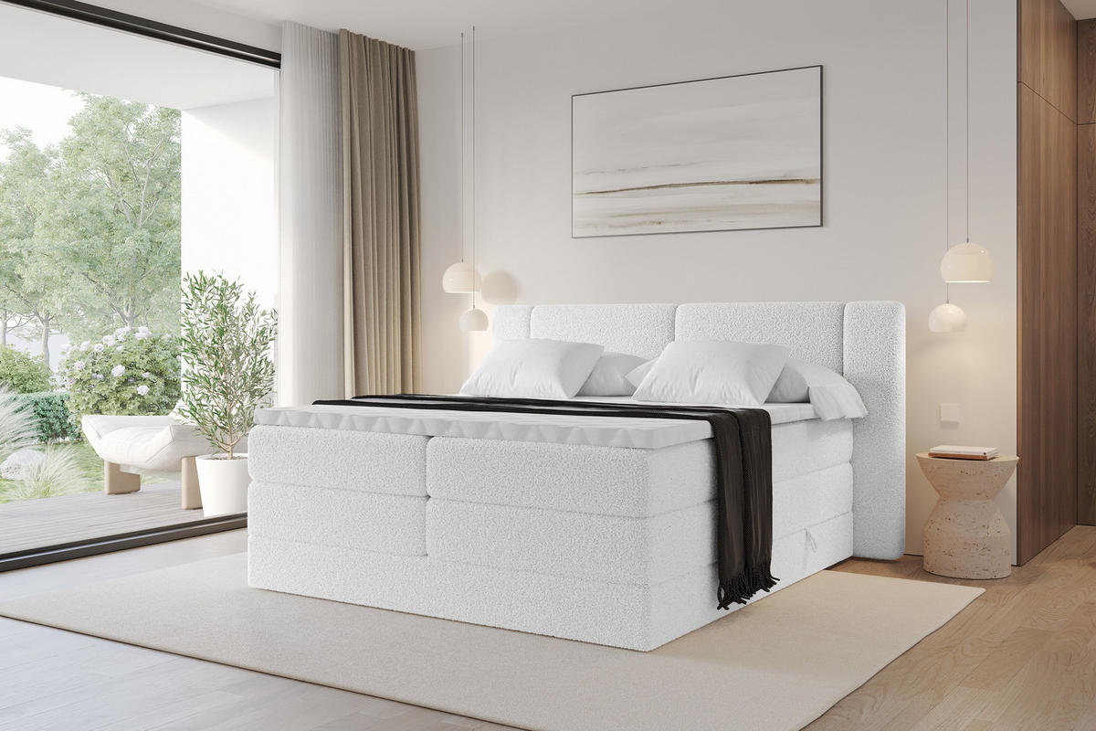 BOXSPRINGBETT mit Matratze H3/H4 - EVON KING - 140x200 cm Weiß - Weiß, Holzwerkstoff (140/200cm) - ALTDECOR