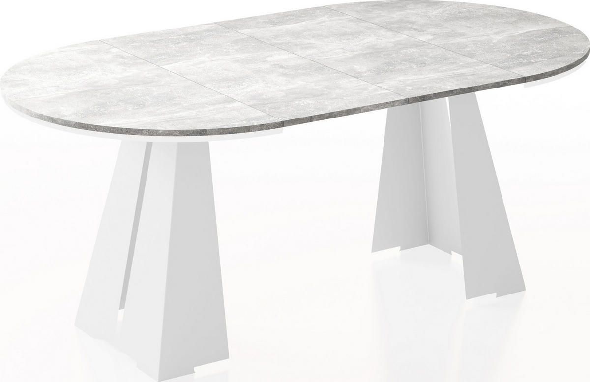ESSTISCH Kova runder ausziehbarer, Grauer Beton 120-200/120/76 cm - Hellgrau/Weiß, Holzwerkstoff/Metall (120/120/76cm) - WFL GROUP