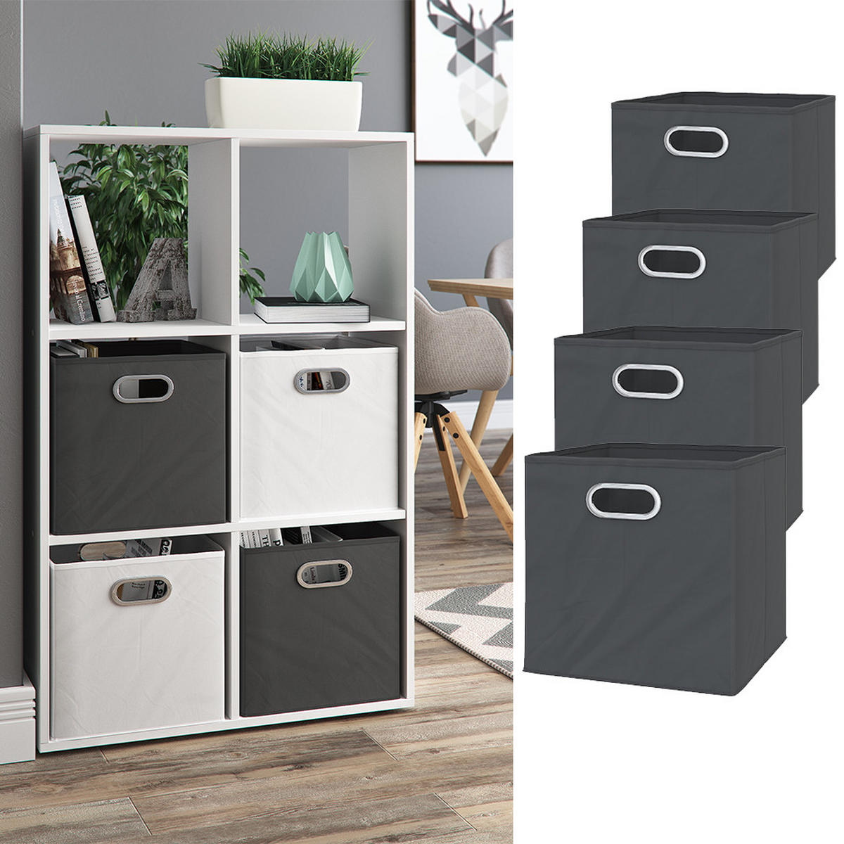 FALTBOX 30 x 30 Anthrazit 30 x 30 cm 4er Set - Anthrazit, Wellpappe (30/30cm) - Vicco