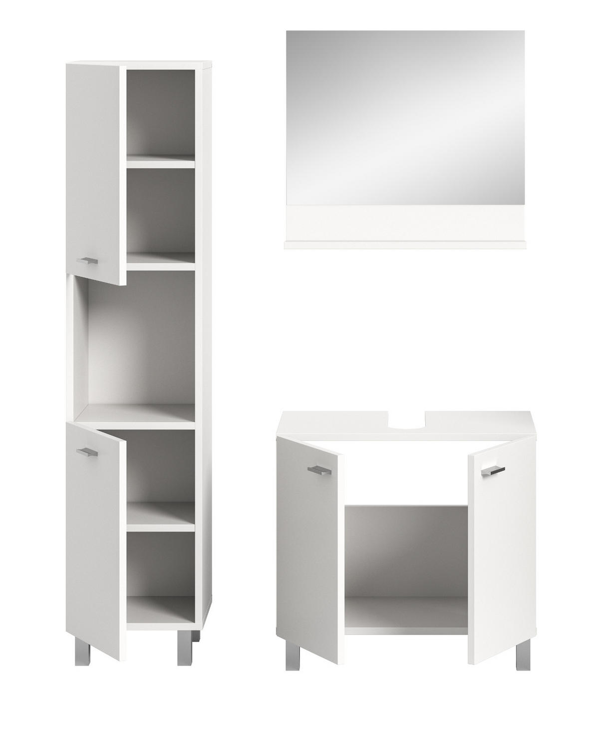 BADMÖBEL-SET weiß 3-teilig 100 cm, Kombination hängend oder stehend - Weiß, Glas/Holzwerkstoff (102/186/33cm) - Inn.Furn