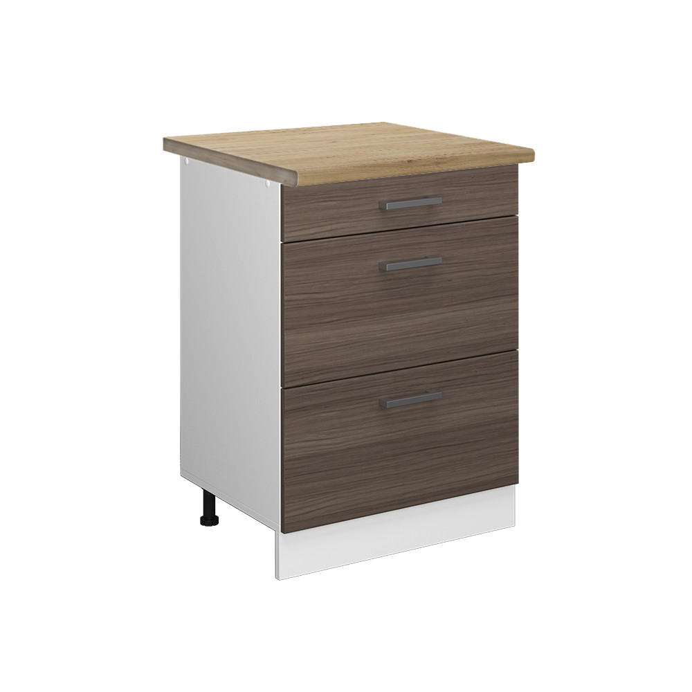 KÜCHENUNTERSCHRANK R-Line Grau 60 cm mit Schubladen, AP Eiche - Weiß/Braun, Holzwerkstoff (60/81.6/60cm) - Vicco
