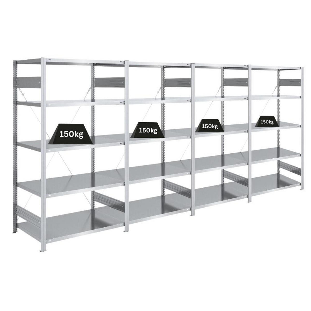 SCHWERLASTREGAL Silver Mamba 200x400x60cm 5 Ebenen je 150kg Fachlast Verzinkt - Silberfarben, Metall (400/200/60cm) - PROREGAL