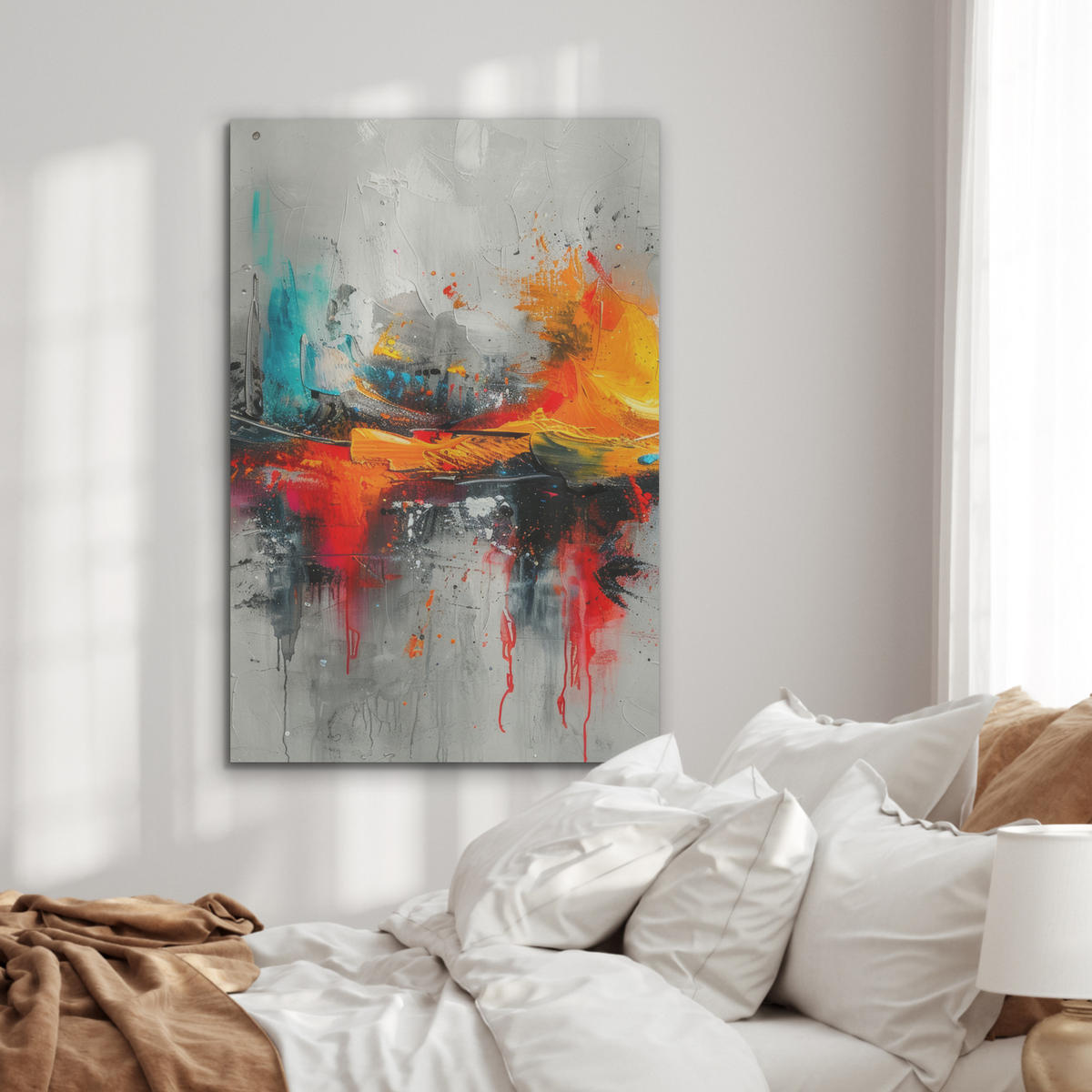 AKUSTIKBILD Moderne Kunst - Orange - Grau - Abstrakt Wanddeko 60x90 cm - Hellgrau, Kunststoff (60/90/0.9cm) - MuchoWow