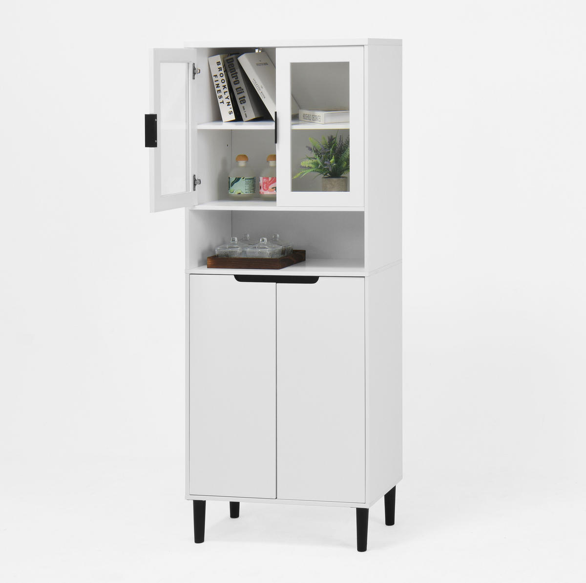 VITRINE 60/35/160 cm aus MDF mit Glastüren verstellbarem Einlegeboden und Kippschutz, Weiß - Weiß, Holzwerkstoff (60/160/35cm) - Redom