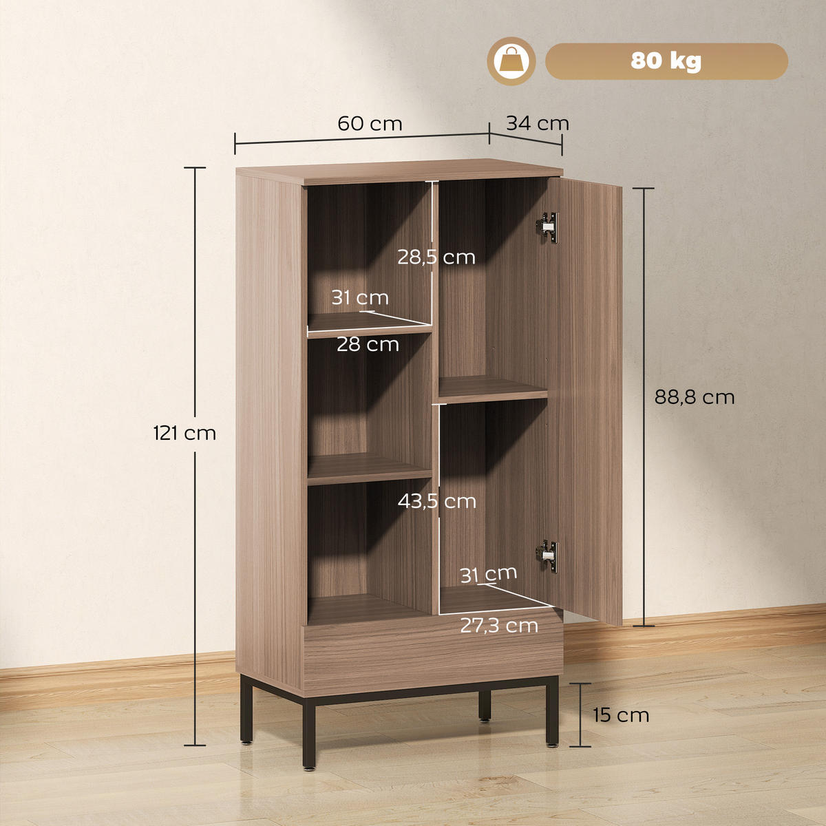 SIDEBOARD Grau, 60/34/121 cm - Grau, Holz (60/121/34cm) - PANGIVO
