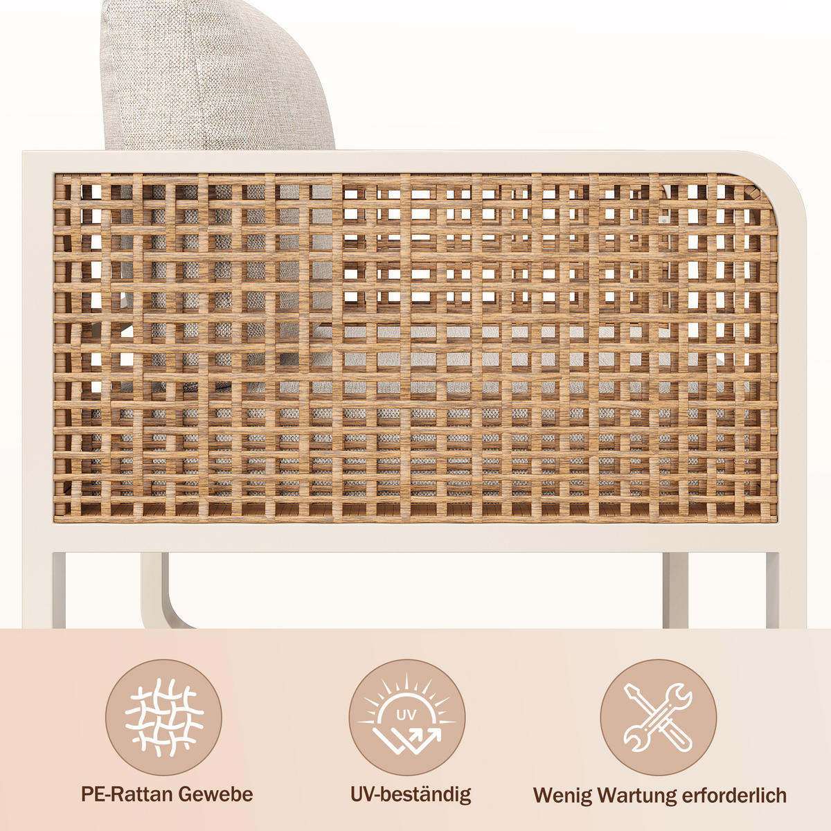 LOUNGESET 6-7 Personen Beige PE-Rattan Mit Waschbaren Kissen - Beige, Metall - FLIEKS