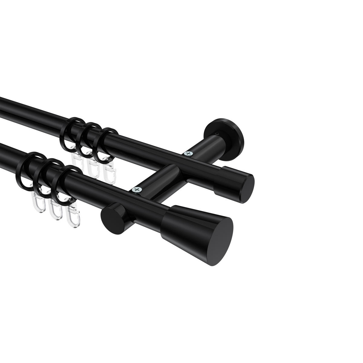 GARDINENSTANGEN-SET Platon Sitra 400 cm (geteilt in 2 x 200 cm), 2-läufig, 20 mm Ø Schwarz - Schwarz, Metall (400cm) - INTERDECO