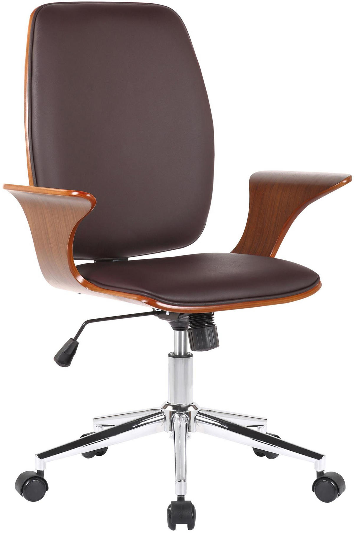DREHSTUHL Lederlook walnuss/braun - Chromfarben/Walnussfarben, Textil/Metall (67/93/68cm) - CLP