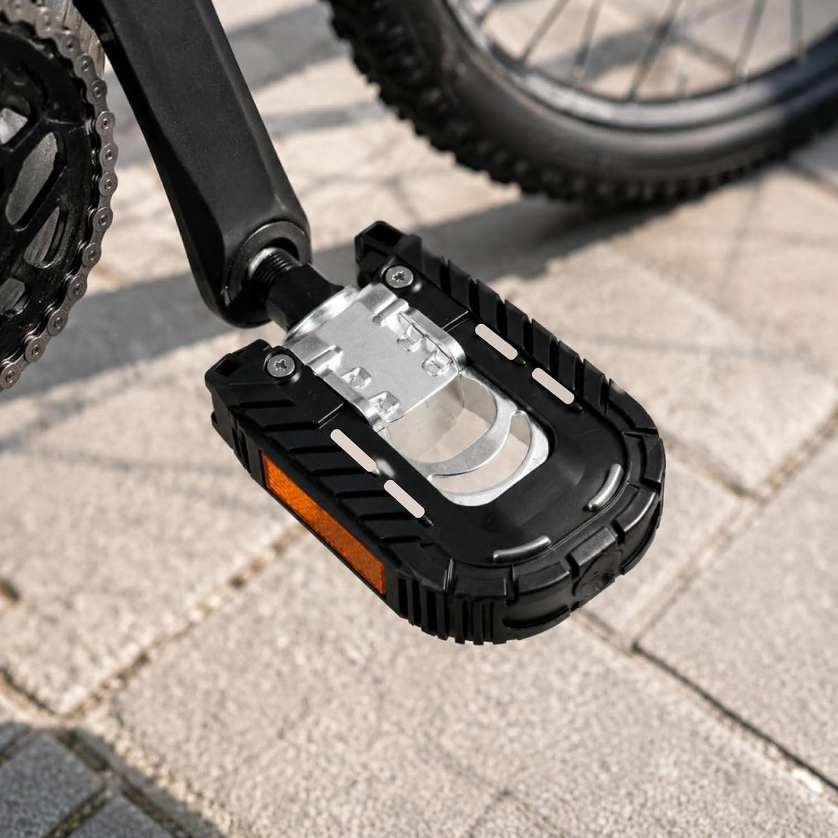 FAHRRADPEDALE 2-teiliges Set mit Reflektoren rutschfest 9/16 Zoll Aluminium faltbar - Schwarz, Kunststoff (6.9/2.7/12.4cm)