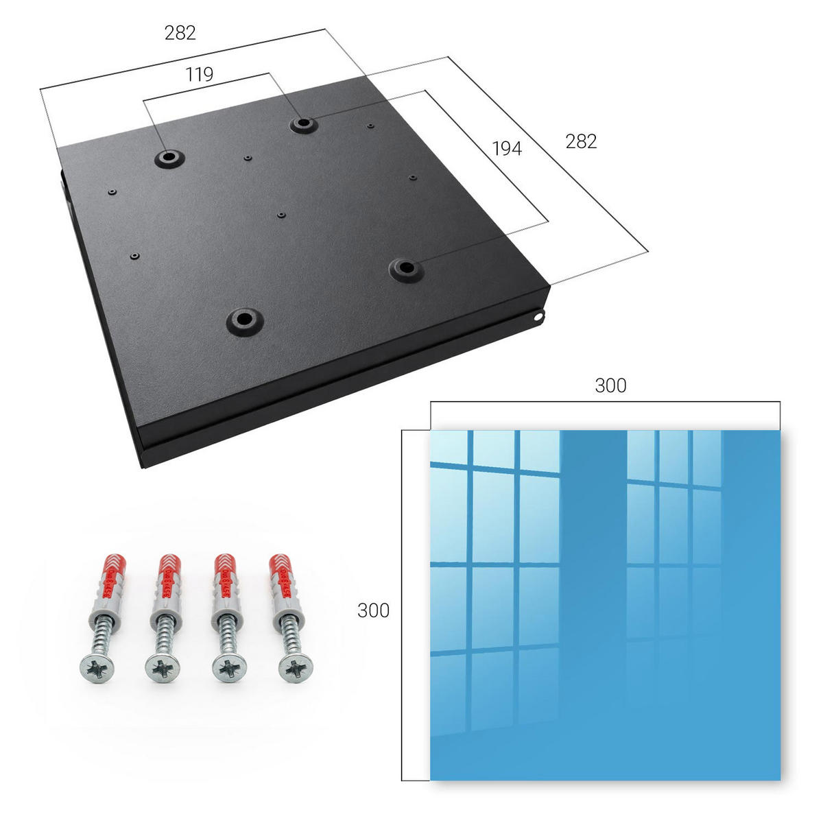 SCHLÜSSELBOX Schwarz 30x30 cm- Türöffnung nach rechts - Blaues Wasser - Blau, Metall (30/30/5cm) - TULUP